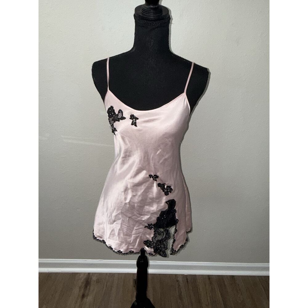 Victoria's Secret Angels Pink Satin Slip Dress Lace Trim XS Lingerie Nightie